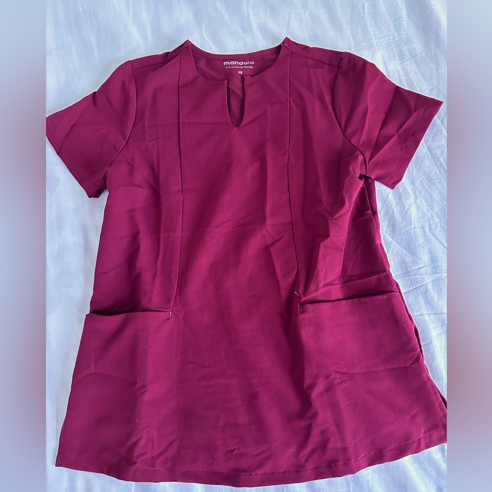 Mandala Maroon Scrub Top XS